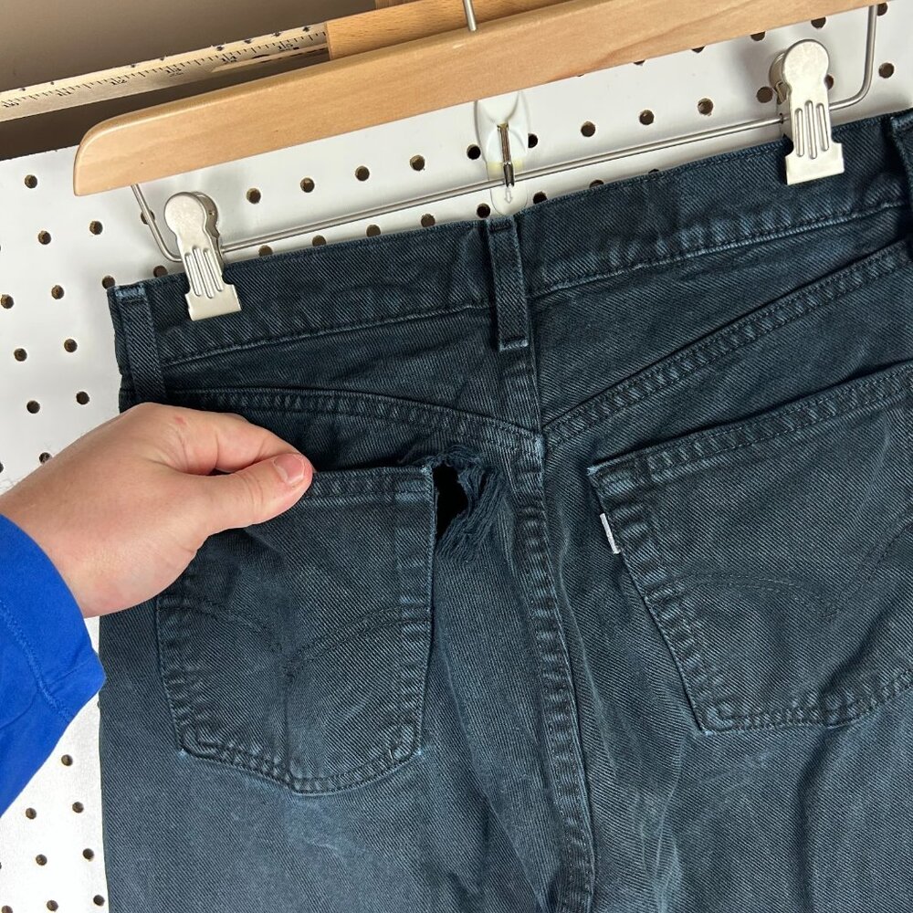 Levis SilverTab Straight Slim Black Jeans 30x34 USA Made 90s Vintage READ Repair - Picture 3 of 7